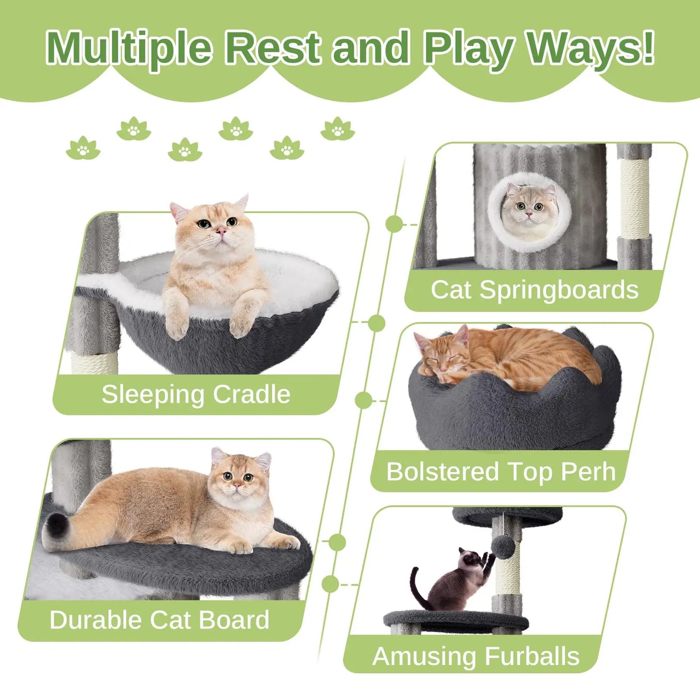 Extra Tall Multi-Level Cat Tower Tree with Scratching Post, Condos & Hammock