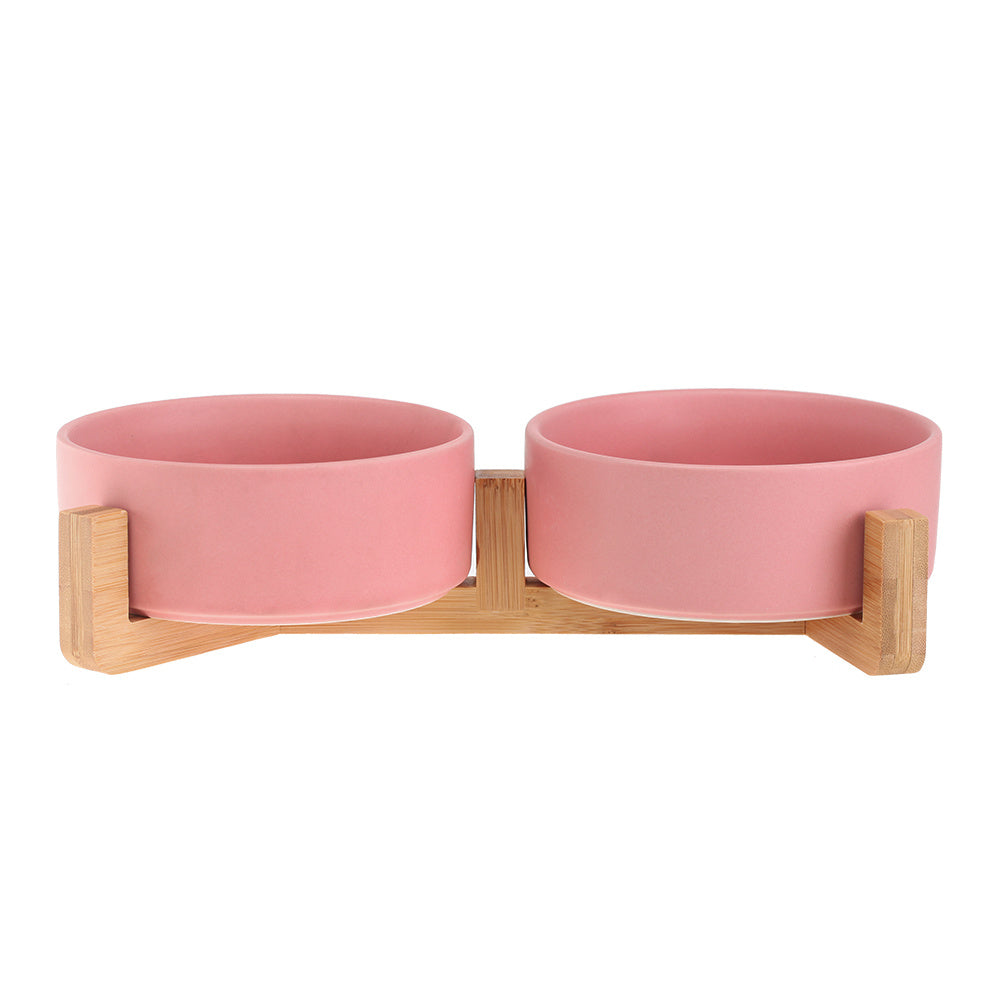 Cat Bowl Double with Wooden Frame - 2x Pink / 400ML per bow - Pet bowl