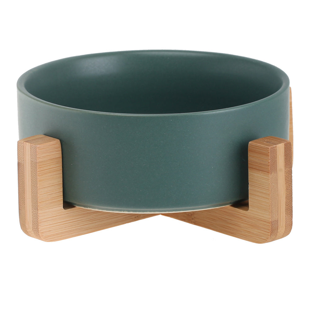 Cat Bowl Double with Wooden Frame - Dark green bowl wooden frame / 400ML per bow - Pet bowl