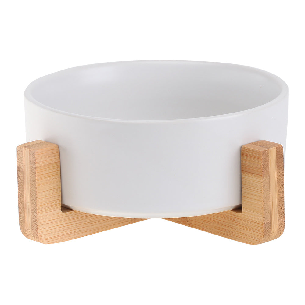 Cat Bowl Double with Wooden Frame - White bowl wooden frame / 400ML per bow - Pet bowl