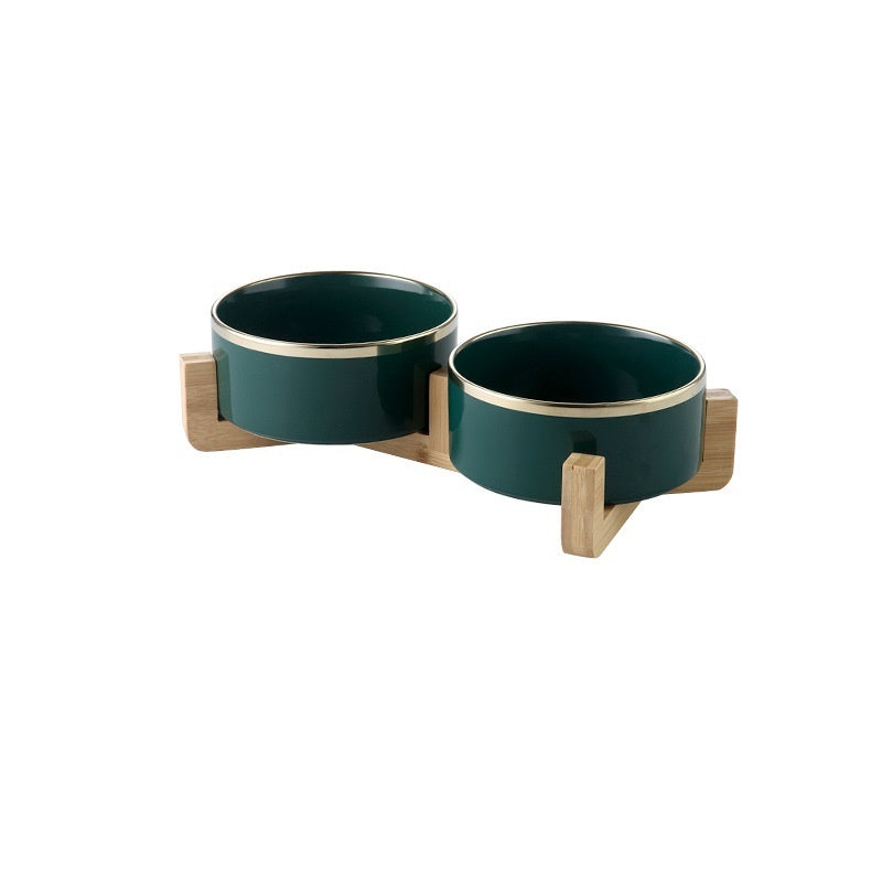 Ceramic cat food bowl - Green double B / 13CM - Cat Bowl