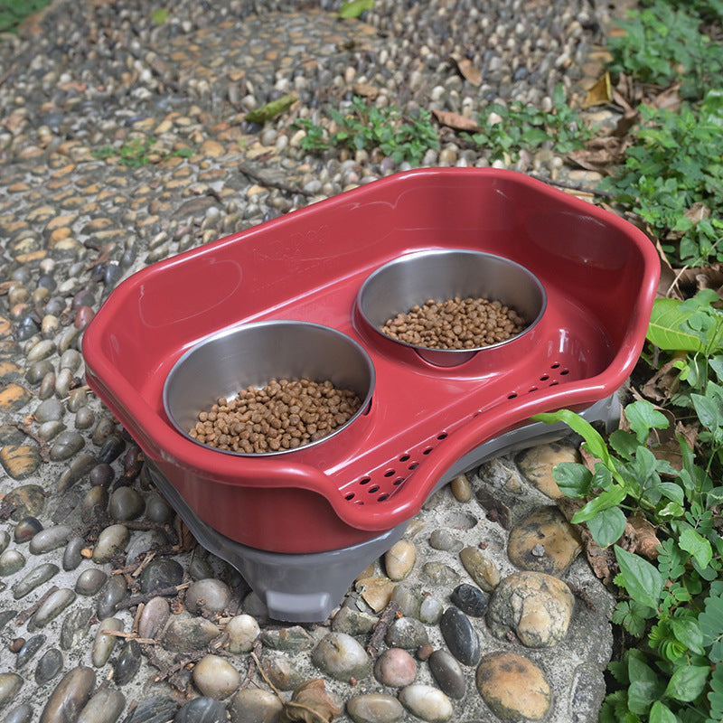 Dog bowl double basin - Red - Pet bowl