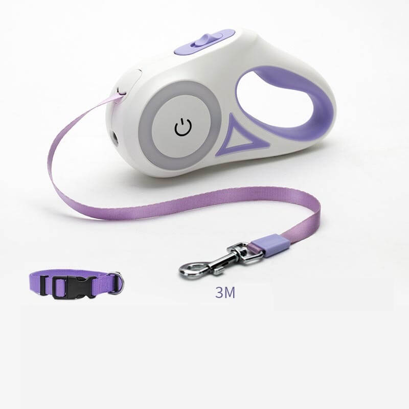 Dog Leash Retractable and Automatic - Purple 3M / Tow rope and small collar - Dog leash