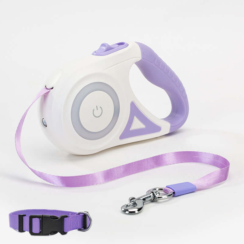 Dog Leash Retractable and Automatic - Purple 5M / Tow rope and small collar - Dog leash