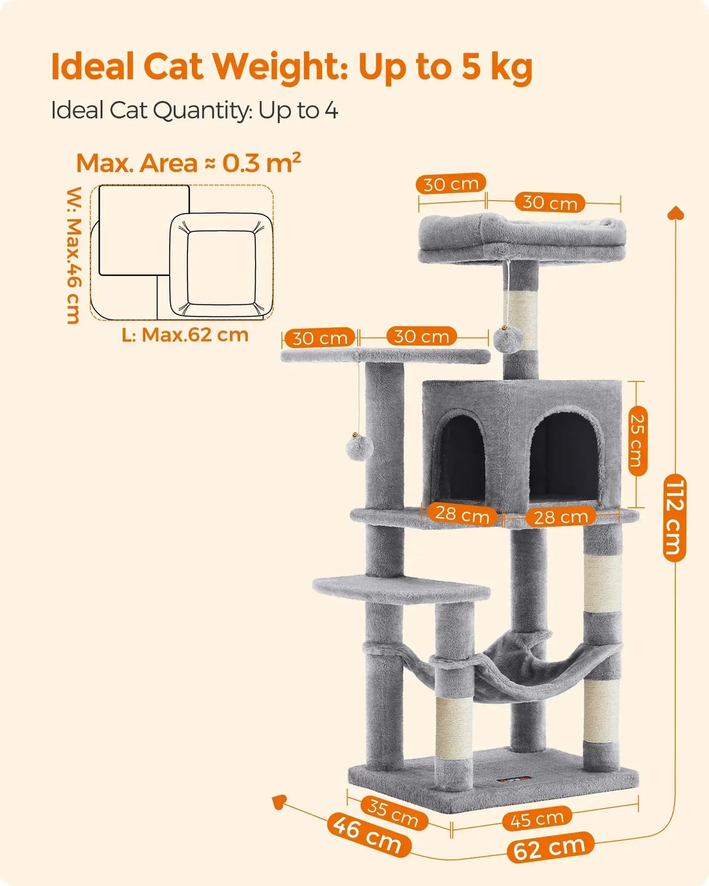 Feandrea Cat Tree Multi-Level with 4 Scratching Posts