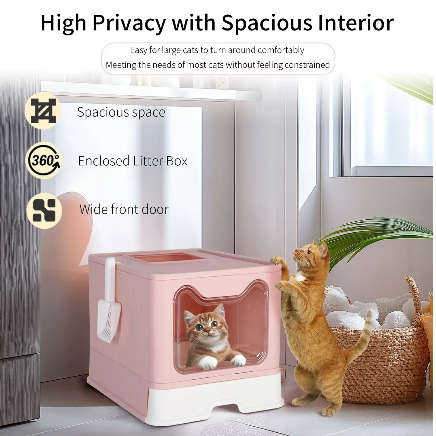 Large Enclosed Cat Litter Box with Scoop & Tray -Foldable - Just4Pets