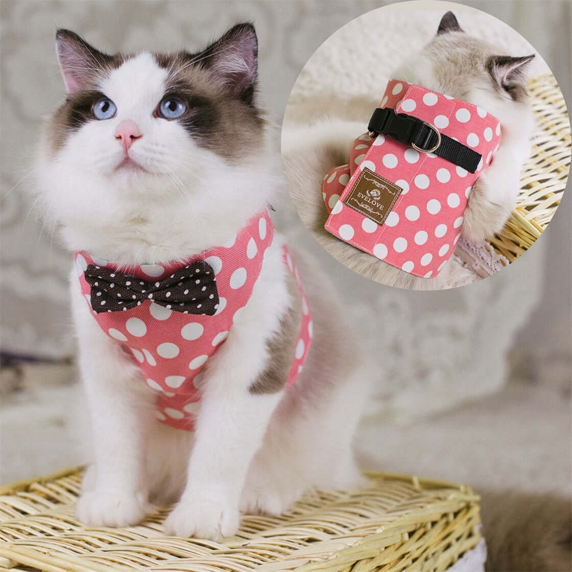Vest-style Chest Strap For Cats - Cute pink / L - Cat collar