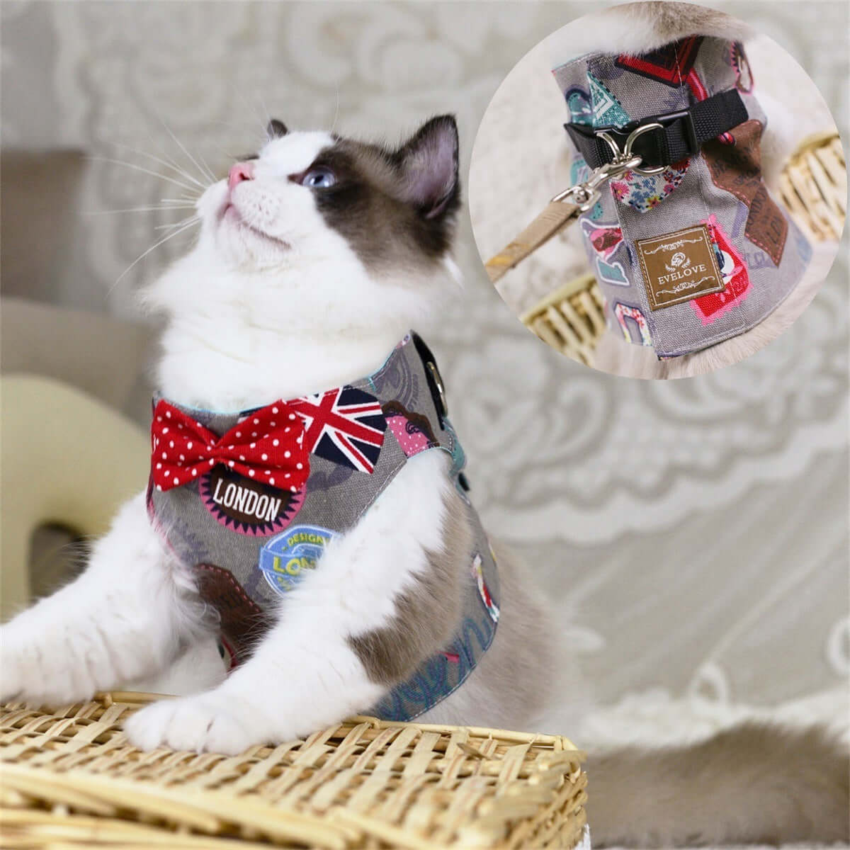 Vest-style Chest Strap For Cats - Denim light white / L - Cat collar