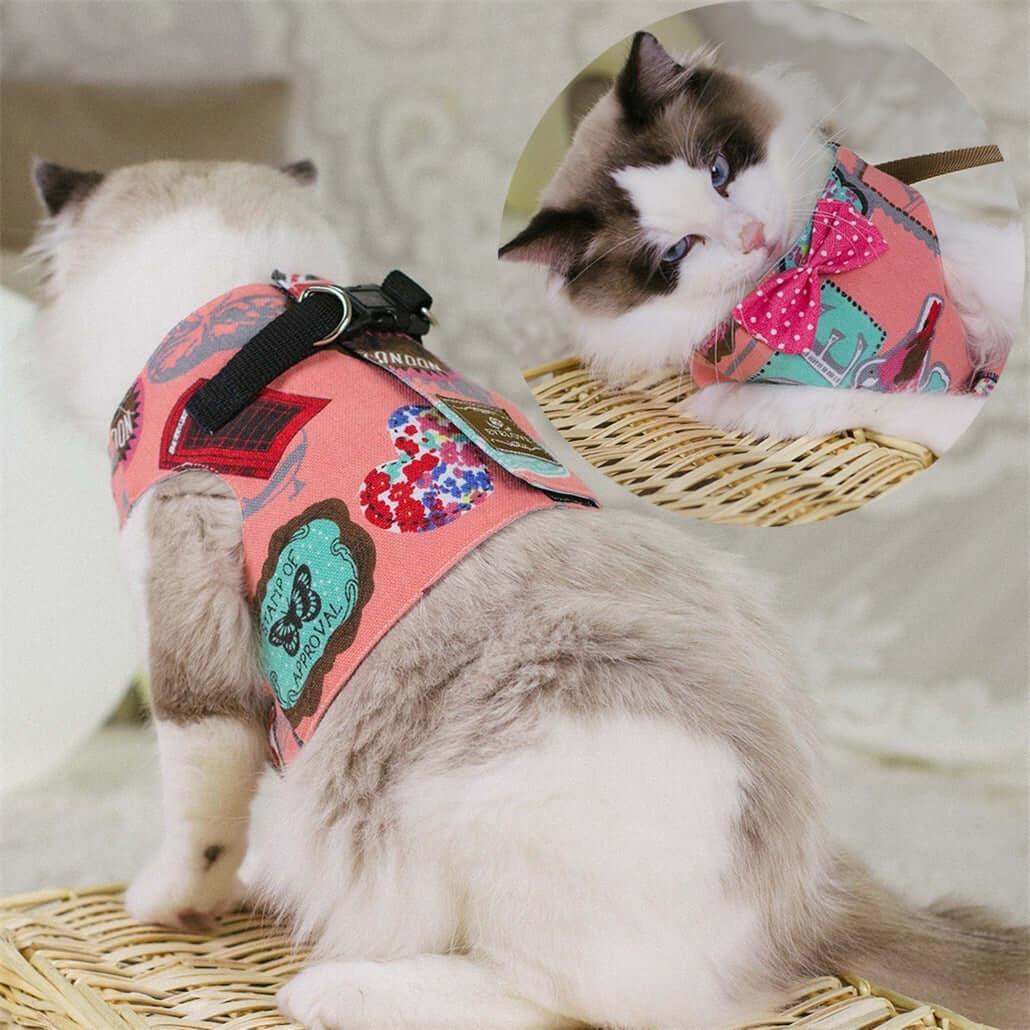 Vest-style Chest Strap For Cats - European pink / L - Cat collar
