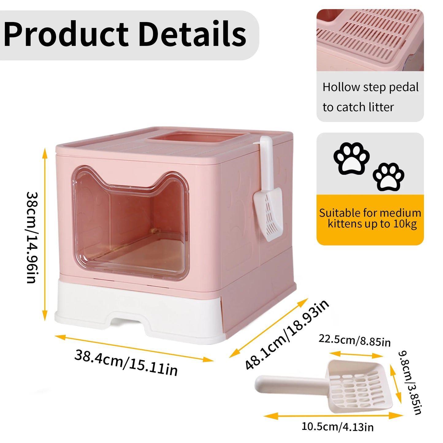 Large Enclosed Cat Litter Box with Scoop & Tray -Foldable