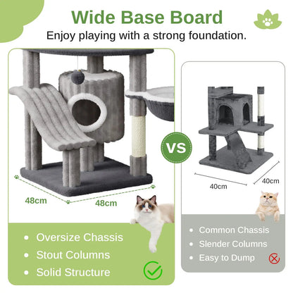 Extra Tall Multi-Level Cat Tower Tree with Scratching Post, Condos & Hammock