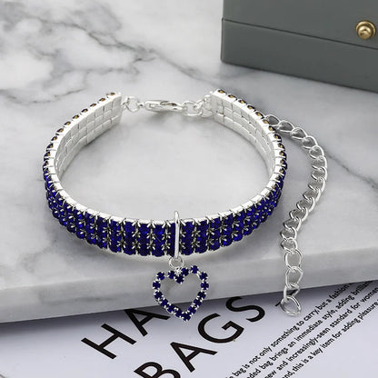 Cat Collar Three Row Rhinestone