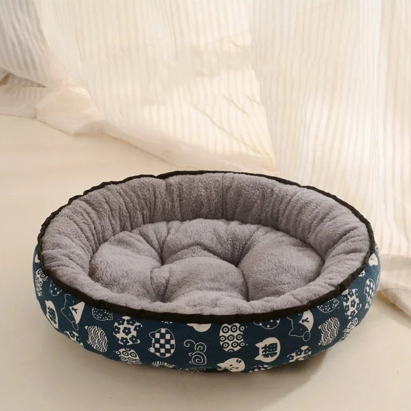 Dog Bed with Cushion ,Double Sides and Soft Cotton Basket