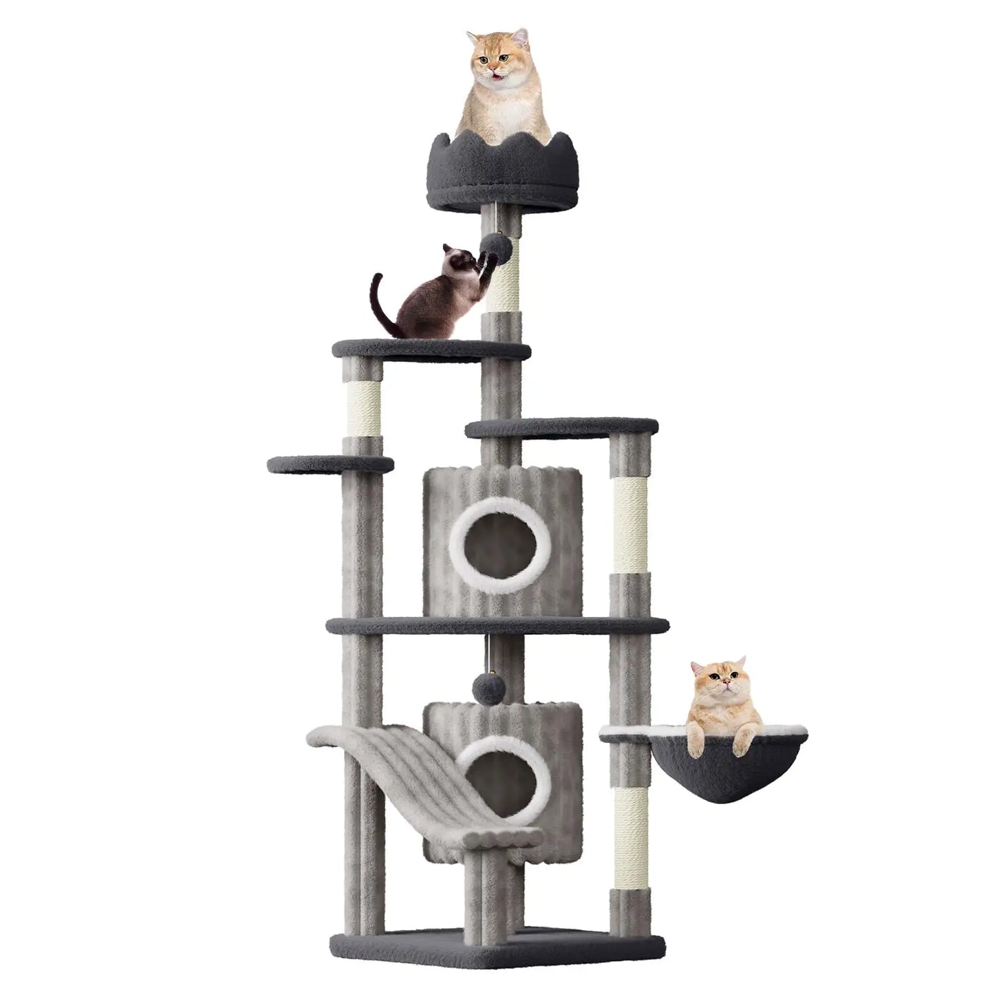 Extra Tall Multi-Level Cat Tower Tree with Scratching Post, Condos & Hammock
