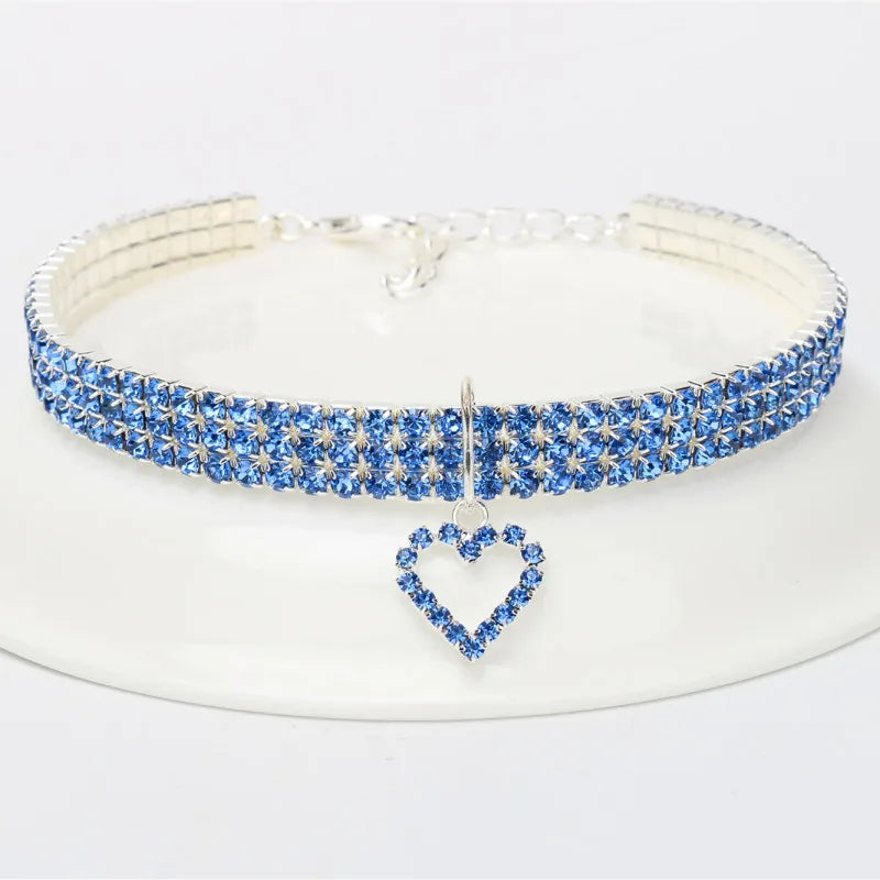 Cat Collar Three Row Rhinestone