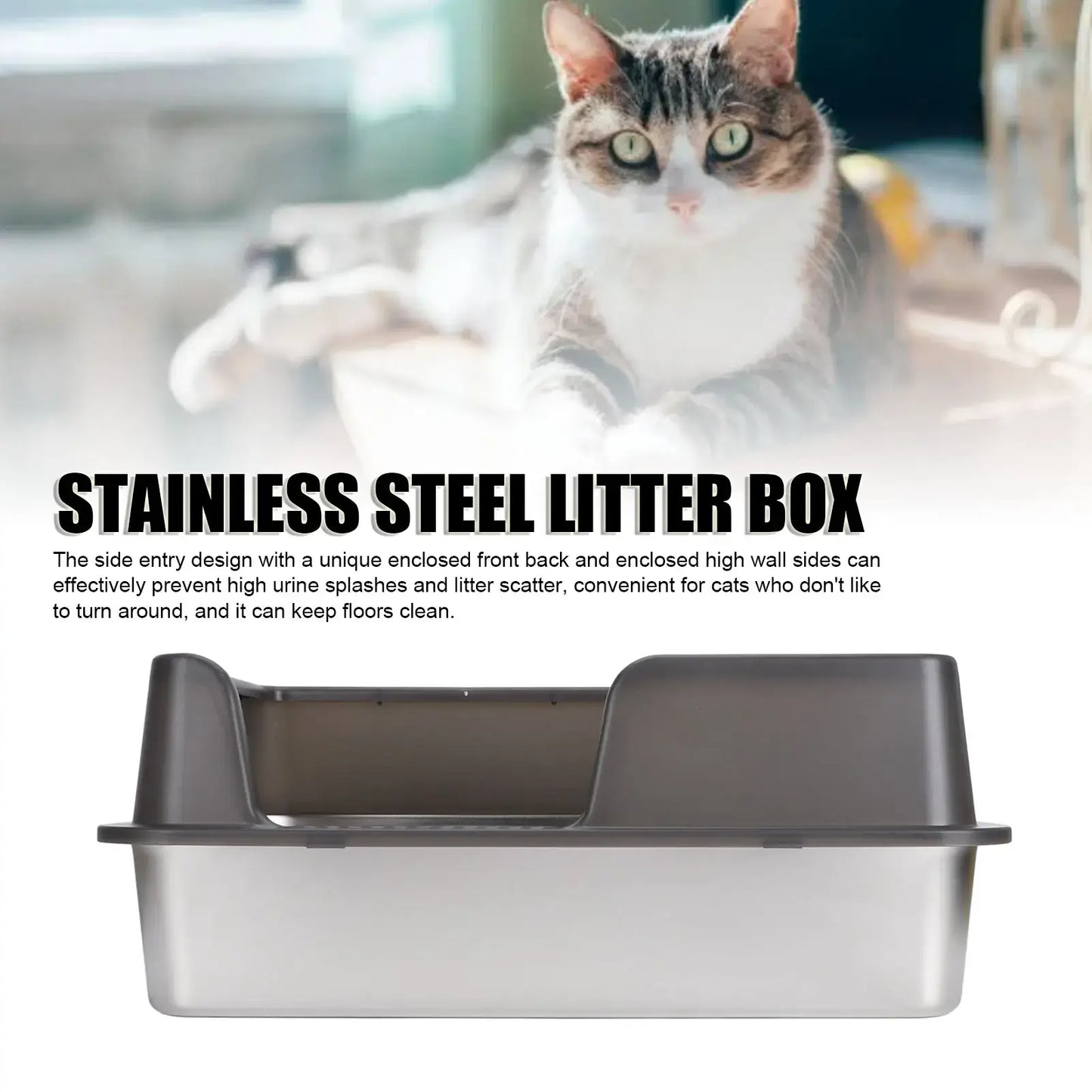 Cat Litter Box High Wall Sides Enclosed Stainless Steel