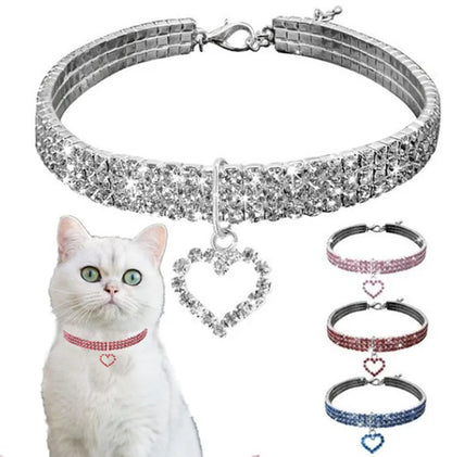 Cat Collar Three Row Rhinestone