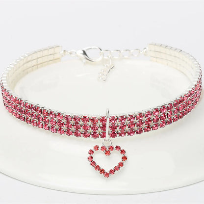 Cat Collar Three Row Rhinestone