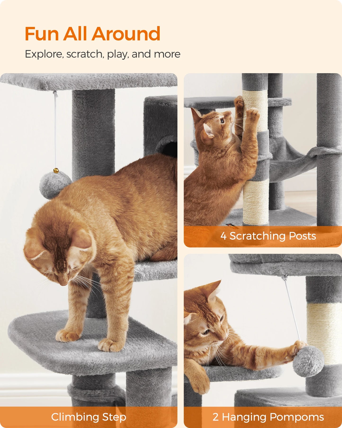 Feandrea Cat Tree , Multi-Level with 4 Scratching Posts