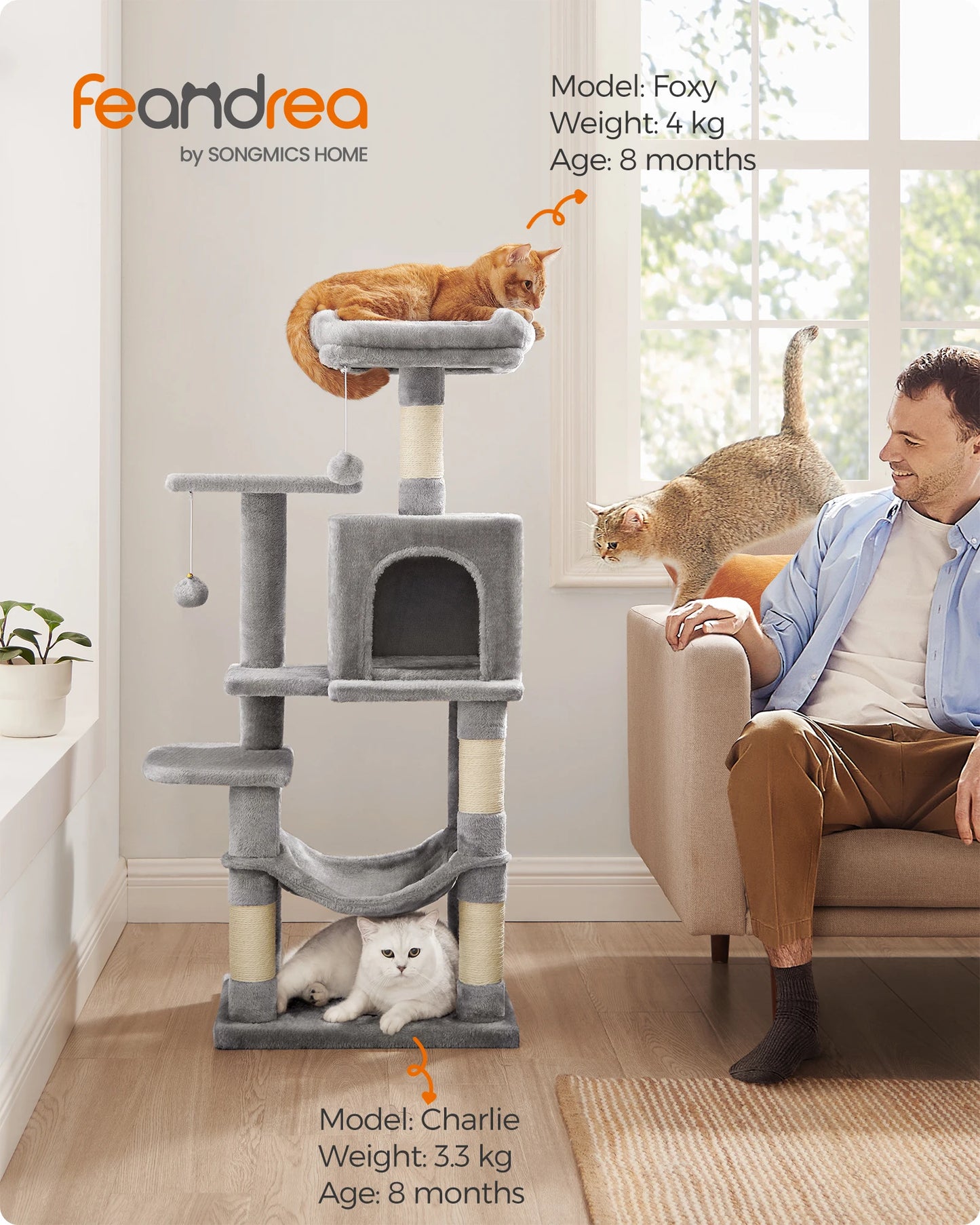 Feandrea Cat Tree , Multi-Level with 4 Scratching Posts