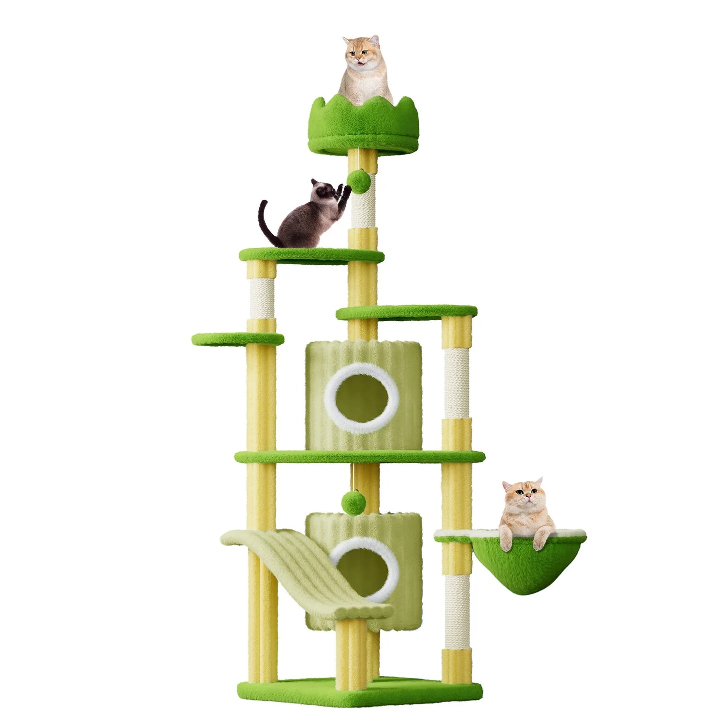 Extra Tall Multi-Level Cat Tower Tree with Scratching Post, Condos & Hammock