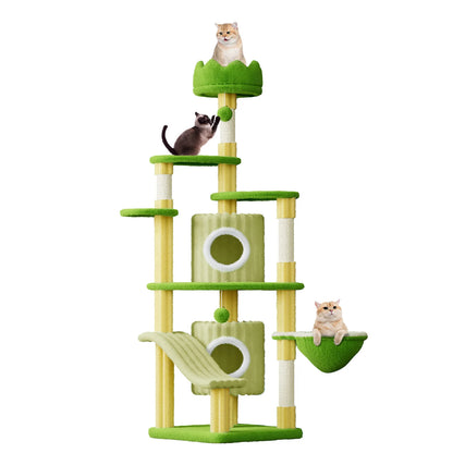 Extra Tall Multi-Level Cat Tower Tree with Scratching Post, Condos & Hammock