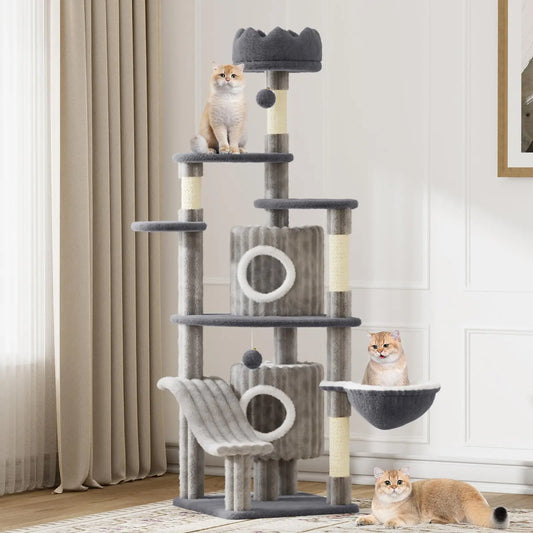 Extra Tall Multi-Level Cat Tower Tree with Scratching Post, Condos & Hammock