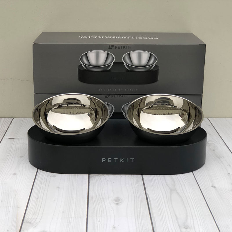 Adjustable Stainless Steel Cat Double Bowl - Black - Pet bowl