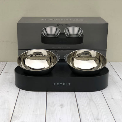 Adjustable Stainless Steel Cat Double Bowl - Black - Pet bowl