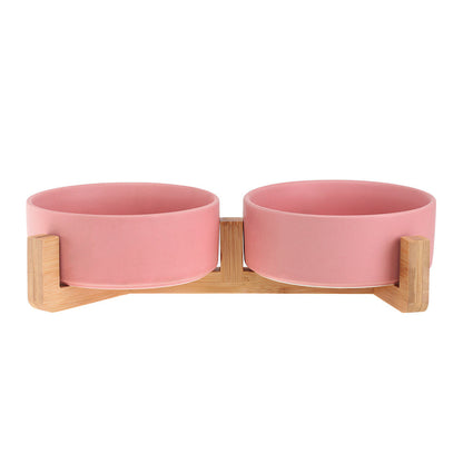 Cat Bowl Double with Wooden Frame - 2x Pink / 400ML per bow - Pet bowl