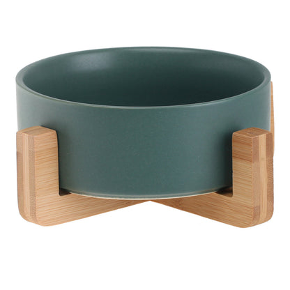 Cat Bowl Double with Wooden Frame - Dark green bowl wooden frame / 400ML per bow - Pet bowl