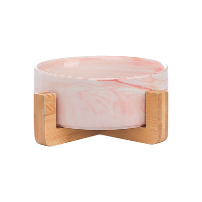 Cat Bowl Double with Wooden Frame - Marble powder wood frame / 400ML per bow - Pet bowl