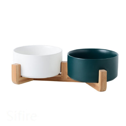 Cat Bowl Double with Wooden Frame - Pet bowl
