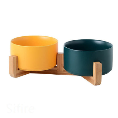 Cat Bowl Double with Wooden Frame - Pet bowl