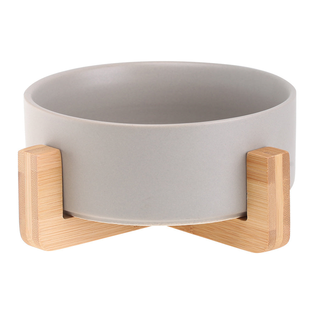 Cat Bowl Double with Wooden Frame - Space grey bowl wooden frame / 400ML per bow - Pet bowl