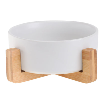 Cat Bowl Double with Wooden Frame - White bowl wooden frame / 400ML per bow - Pet bowl