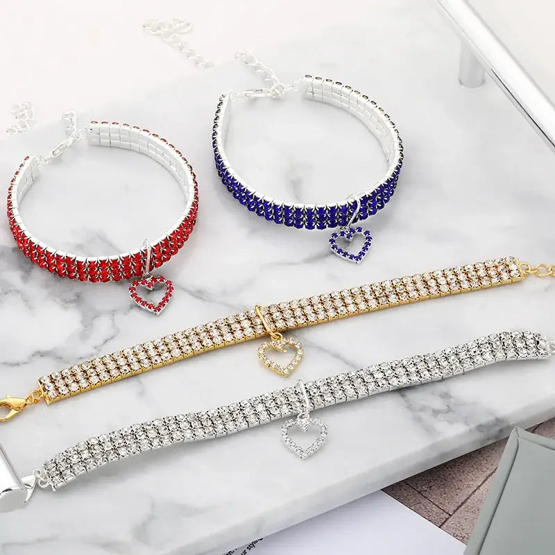 Cat Collar Three Row Rhinestone - Just4Pets