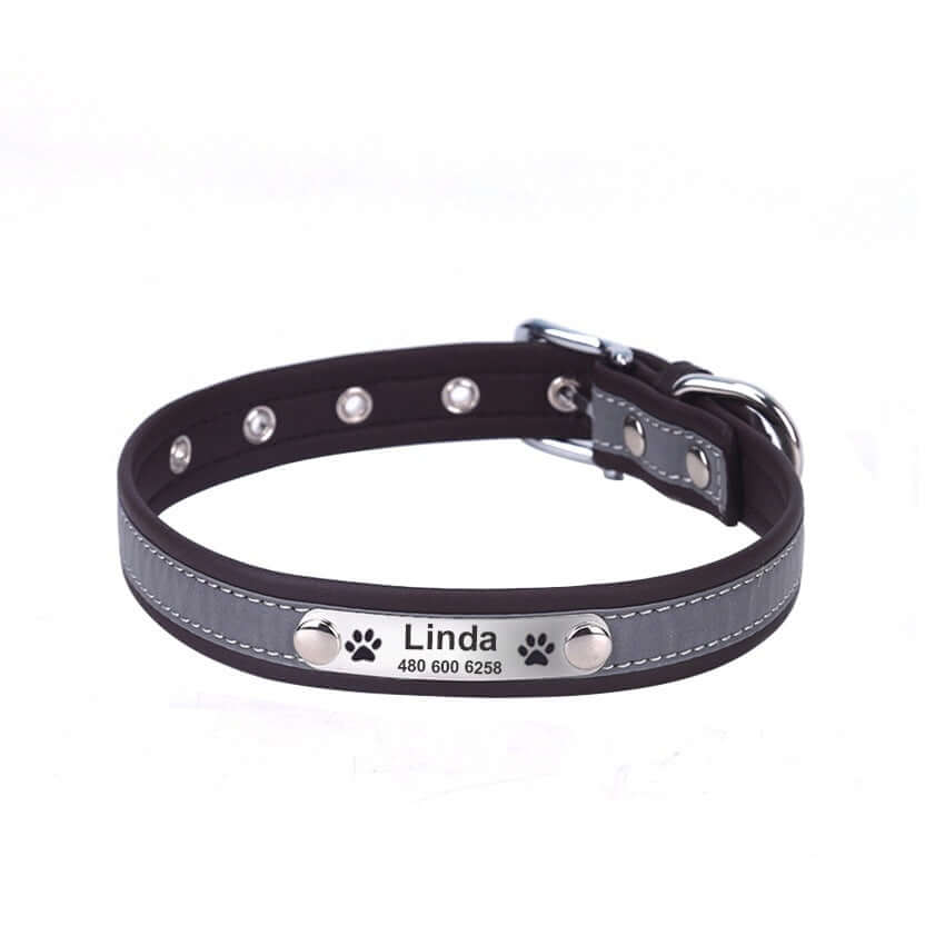 Cat Collar with Reflective Letter - Brown / L - Cat collar