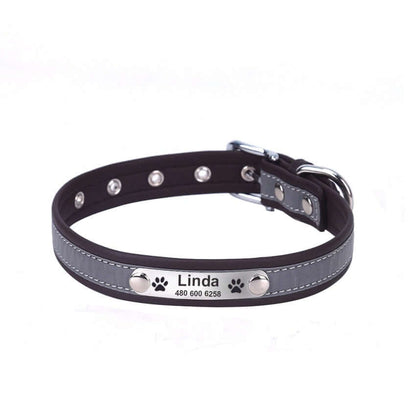 Cat Collar with Reflective Letter - Brown / L - Cat collar