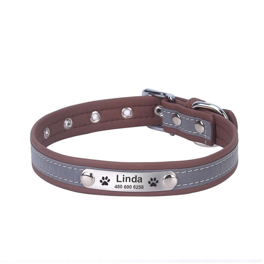 Cat Collar with Reflective Letter - Light Brown / L - Cat collar