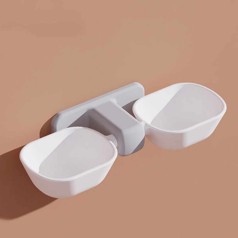 Cat Double Bowl With Adjustable Height - White - Pet bowl