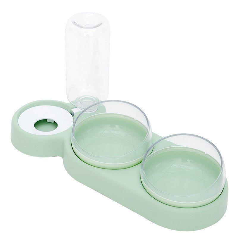 Cat Double Bowl With Water Bottle - Green - Pet bowl