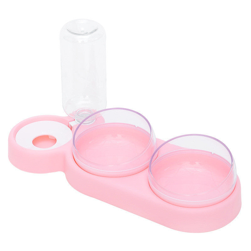 Cat Double Bowl With Water Bottle - Pink - Pet bowl