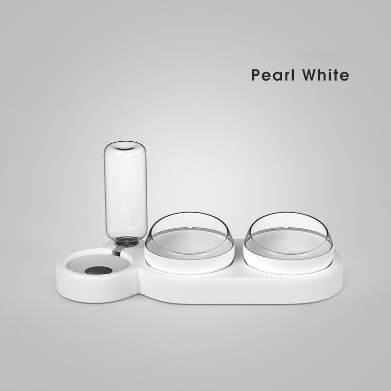 Cat Double Bowl With Water Bottle - White - Pet bowl