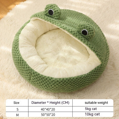 Cat Nest Frog Shape - Green Frog Half Shed Nest / L - Cat bed