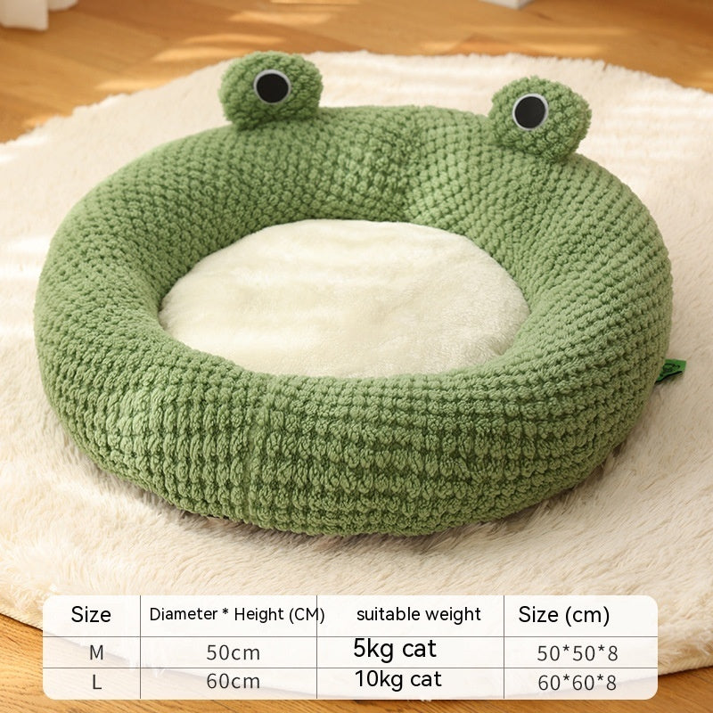 Cat Nest Frog Shape - Green Frog Round Nest / L - Cat bed