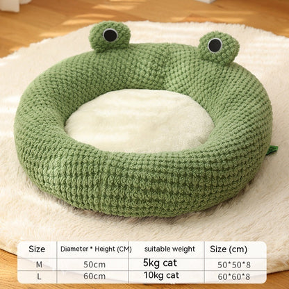 Cat Nest Frog Shape - Green Frog Round Nest / L - Cat bed