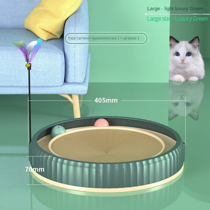 Cat Scratching Board Round Shape - Green and Cat Teaser Stick / L - Cat Scratcher