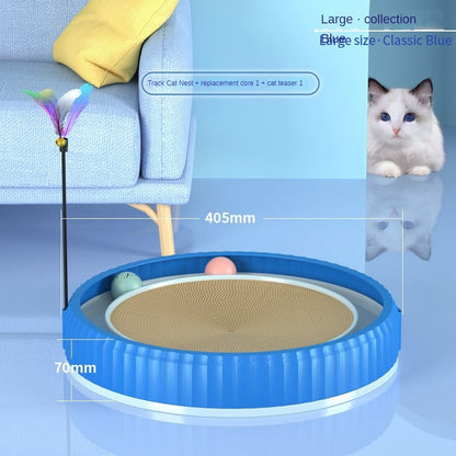 Cat Scratching Board Round Shape - Navy Blue and Cat Teaser Stick / L - Cat Scratcher
