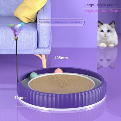Cat Scratching Board Round Shape - Purple and Cat Teaser Stick / L - Cat Scratcher
